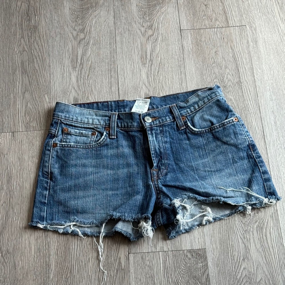 Y2K Lucky Brand Rider Fit Relaxed Denim Shorts Blue Frayed Hem 6/28
